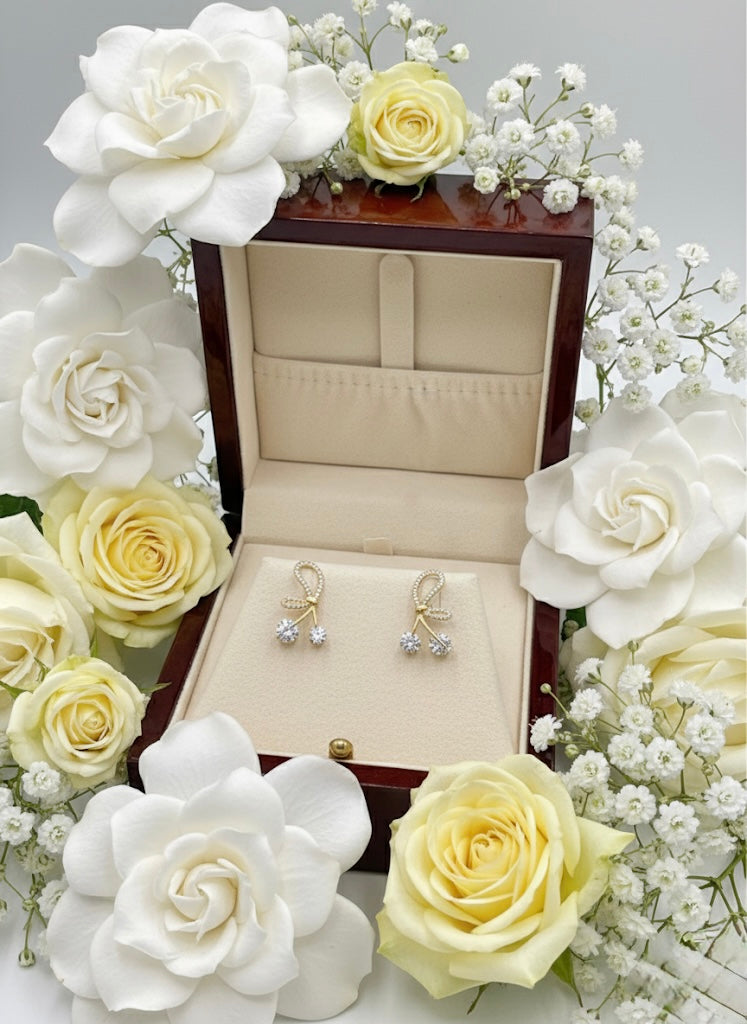 Elegant Bow Drop Earrings with Dual Crystal Charms