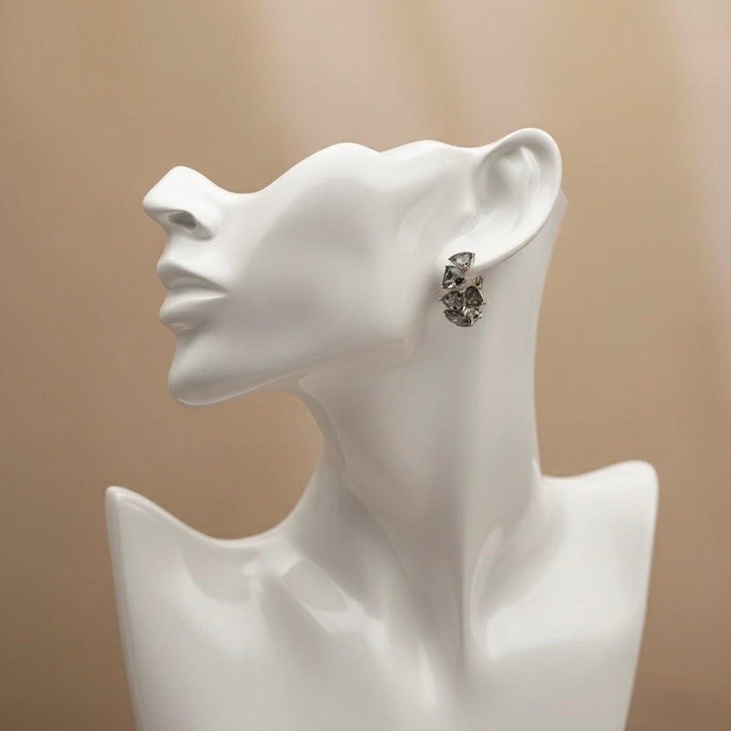 Chic Grey Teardrop Cluster Hoop Earrings