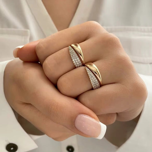 Elegant Pave Zircon Open-Cuff Ring in 18k Gold Finish