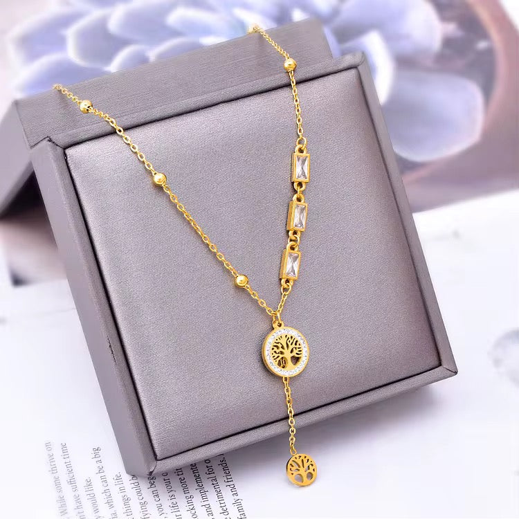 Tree Of Life Gold Plated Zircon Stainless Steel