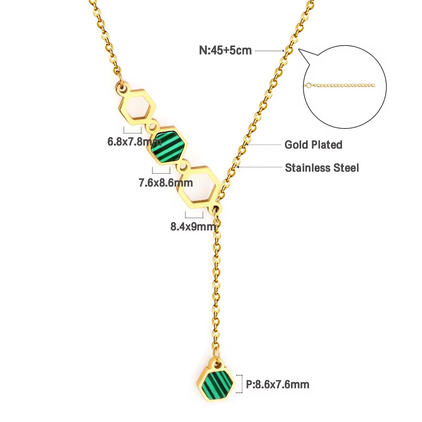 Stainless Steel Choker Necklace Minimalist Green Gold Plated