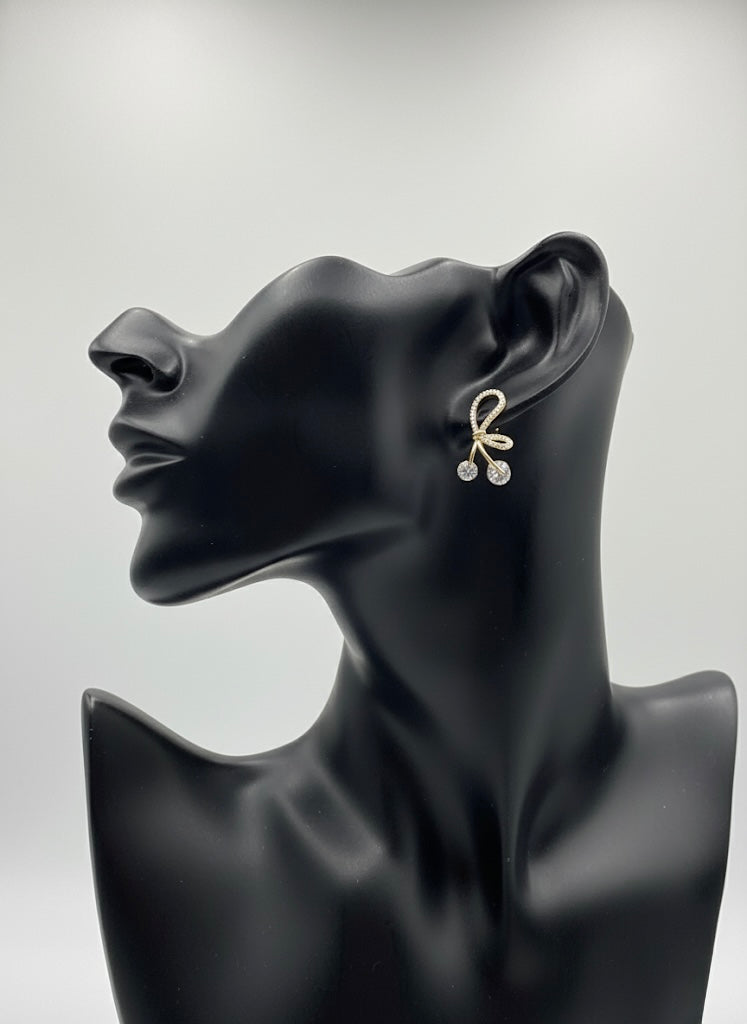 Elegant Bow Drop Earrings with Dual Crystal Charms
