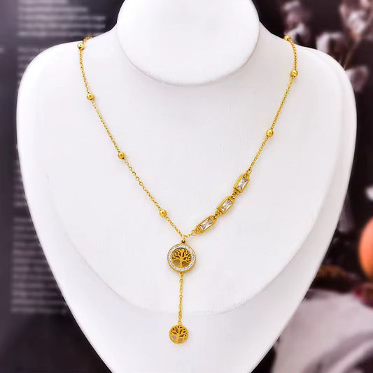Tree Of Life Gold Plated Zircon Stainless Steel