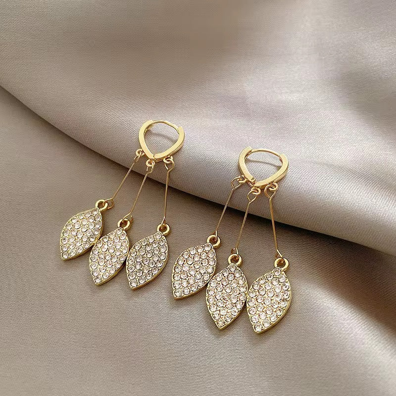 Golden Leaf Crystal Drop Earrings