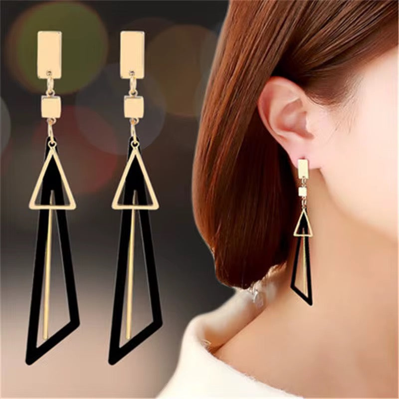 Geometric Gold & Black Statement Dangle Earrings