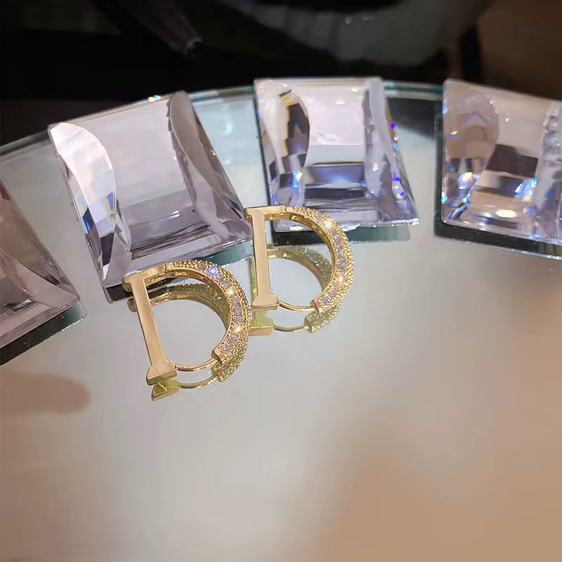 Statement Initial 'D' Pave Cubic Zirconia Earrings