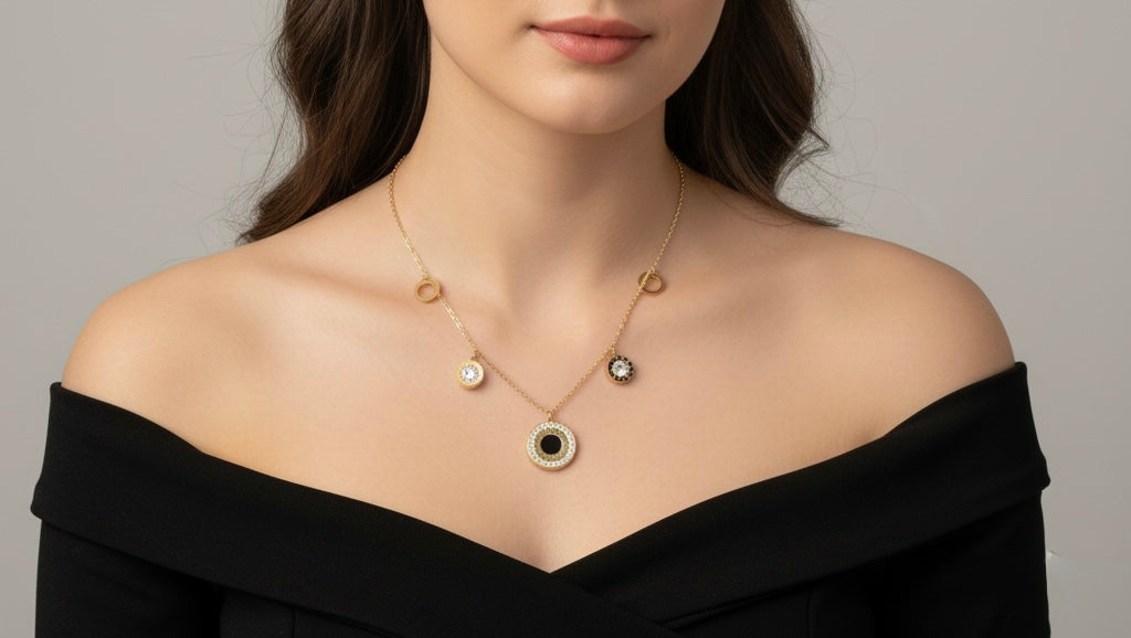 Elegant Gold-Toned Necklace with Circular Charms