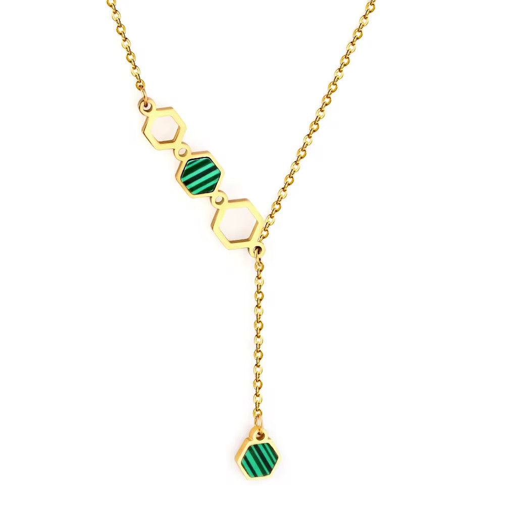 Stainless Steel Choker Necklace Minimalist Green Gold Plated