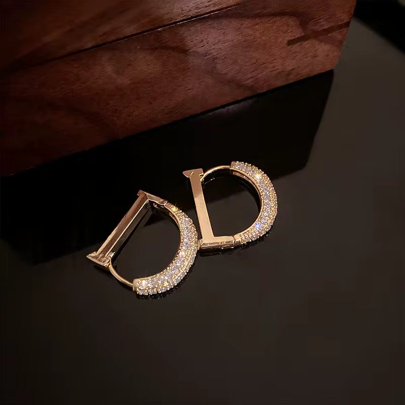 Statement Initial 'D' Pave Cubic Zirconia Earrings