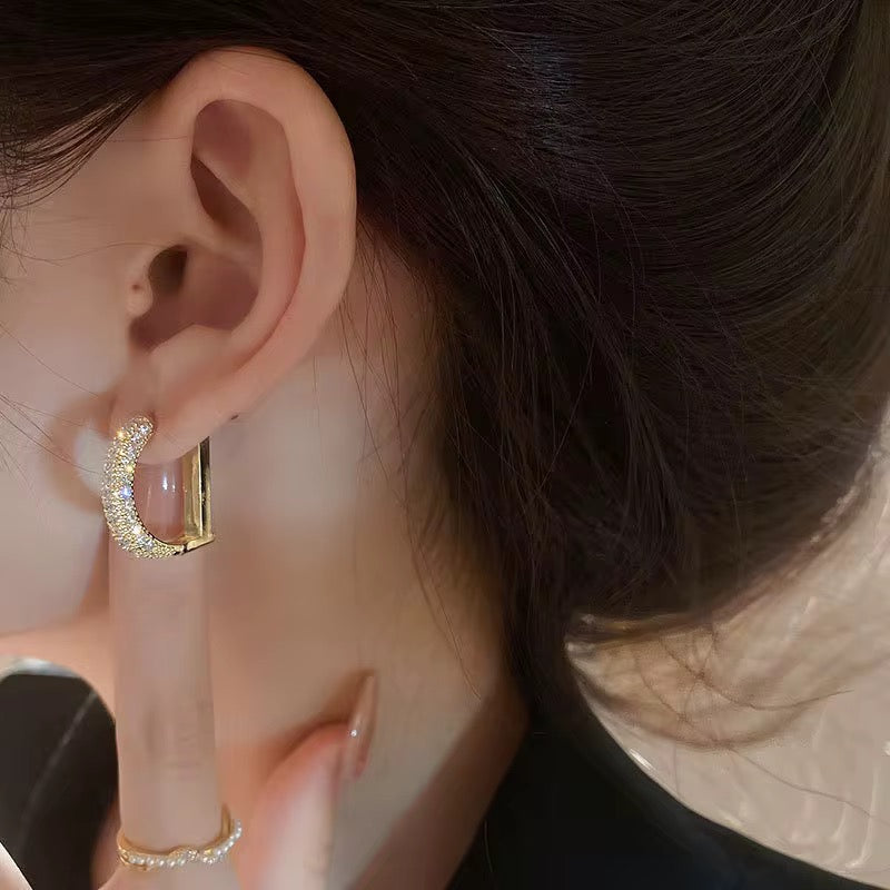 Statement Initial 'D' Pave Cubic Zirconia Earrings
