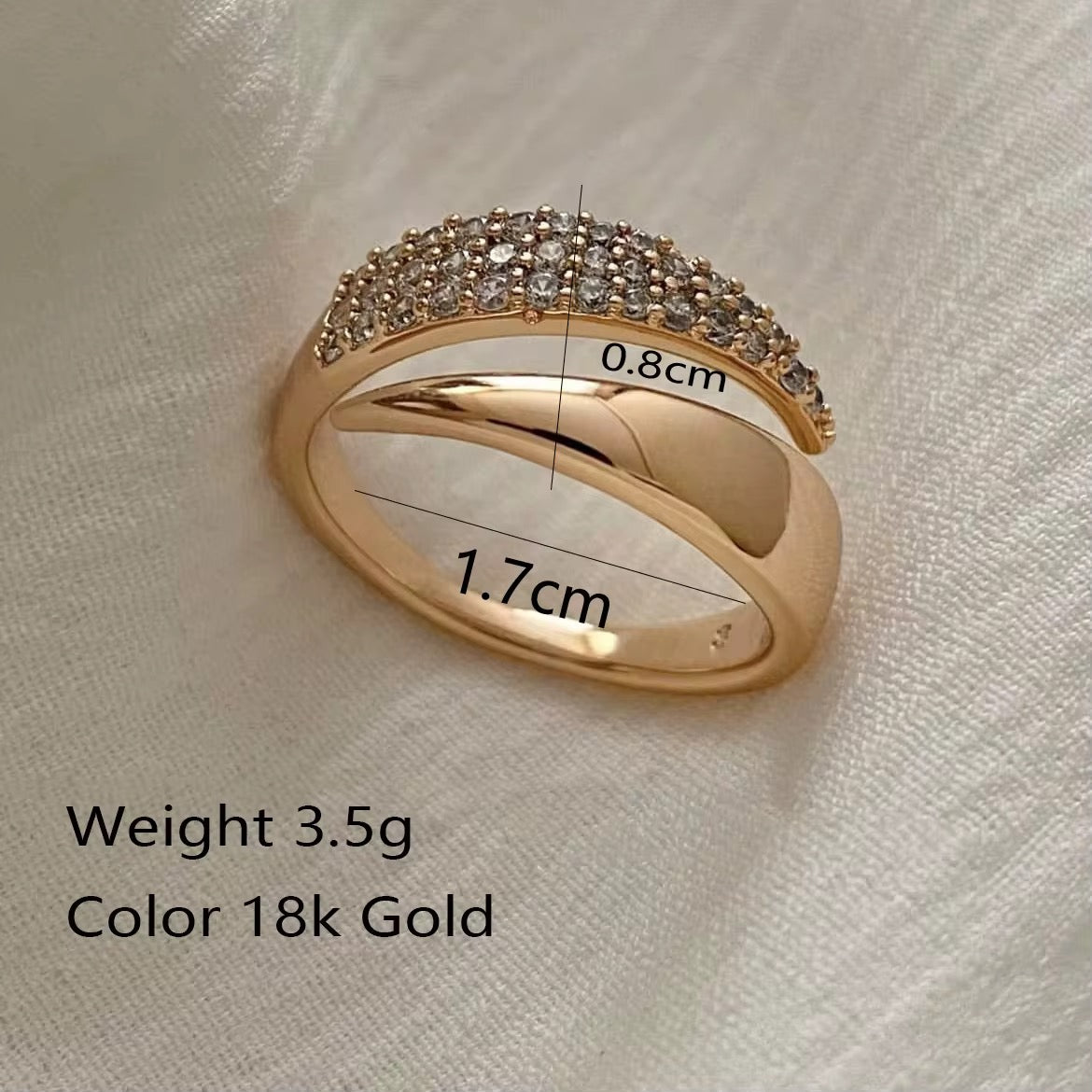 Elegant Pave Zircon Open-Cuff Ring in 18k Gold Finish