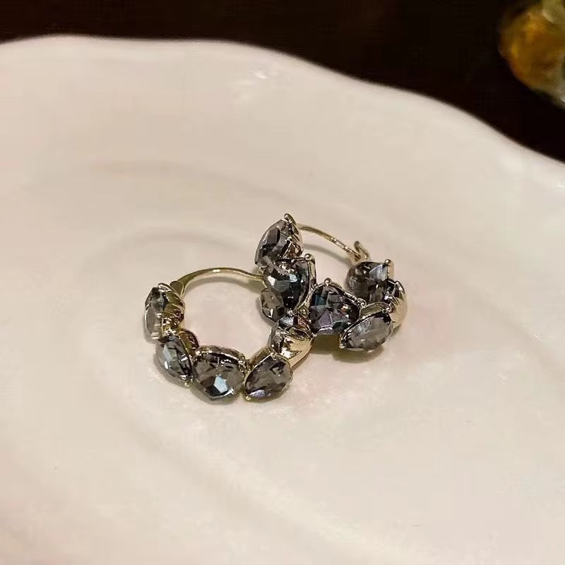 Chic Grey Teardrop Cluster Hoop Earrings