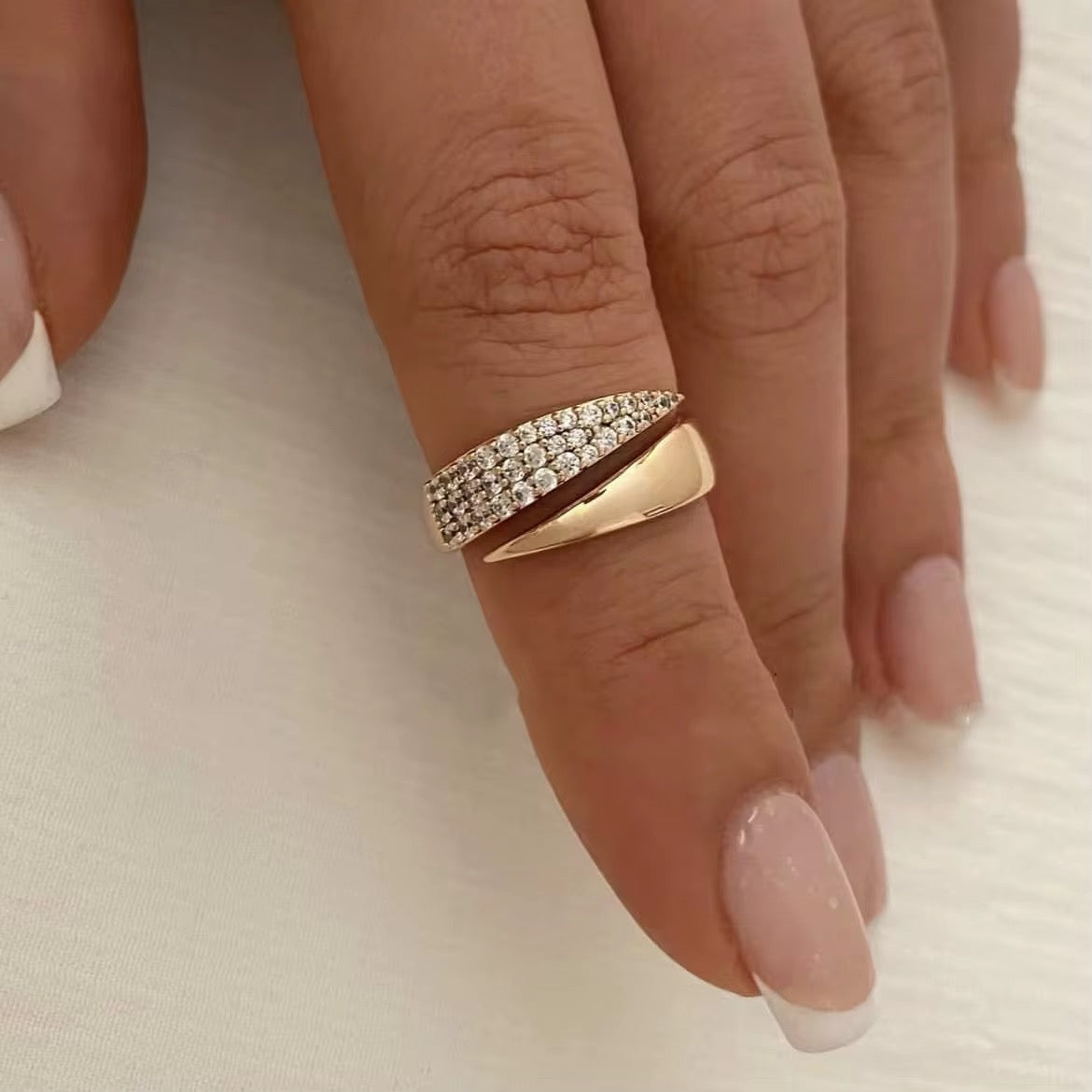 Elegant Pave Zircon Open-Cuff Ring in 18k Gold Finish