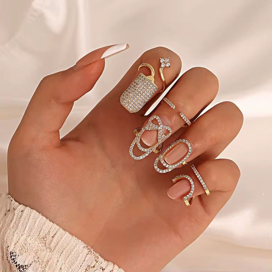 Gold Plated Adjustable FingerNail Ring Set of 5