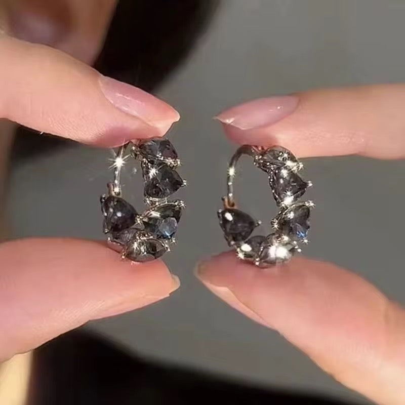 Chic Grey Teardrop Cluster Hoop Earrings