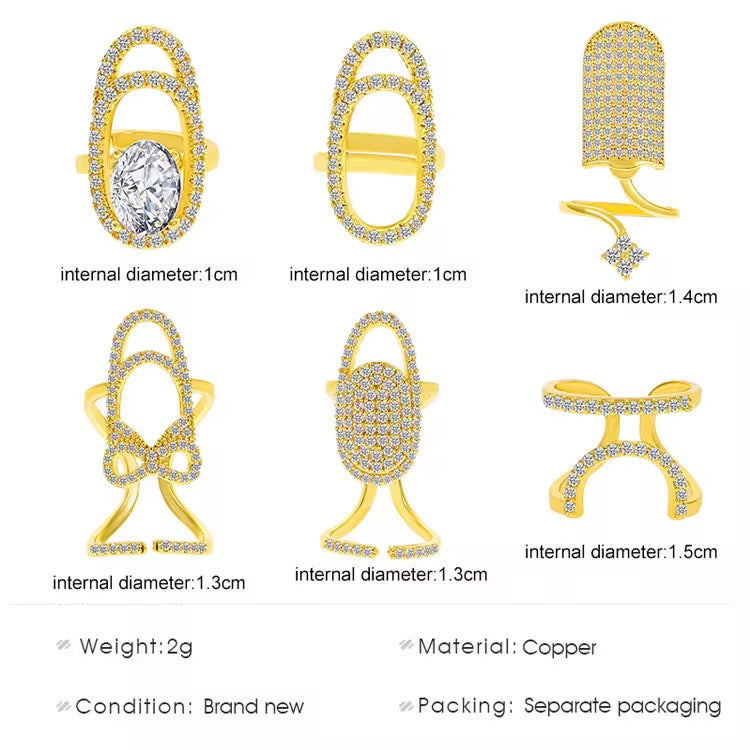 Gold Plated Adjustable FingerNail Ring Set of 5