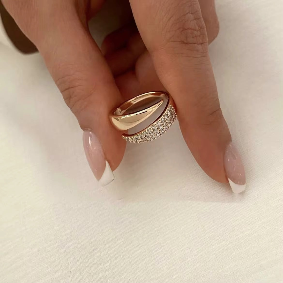 Elegant Pave Zircon Open-Cuff Ring in 18k Gold Finish