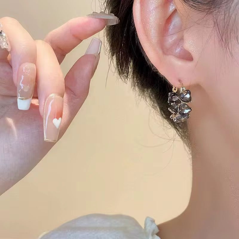 Chic Grey Teardrop Cluster Hoop Earrings