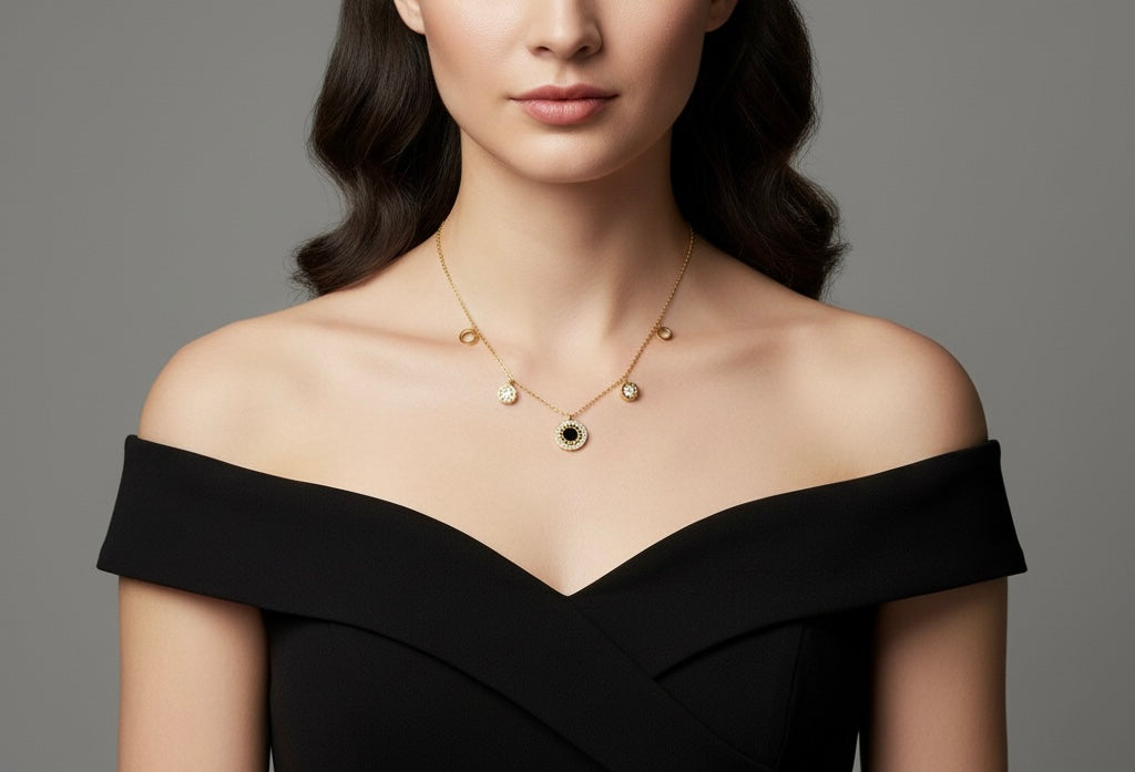 Elegant Gold-Toned Necklace with Circular Charms