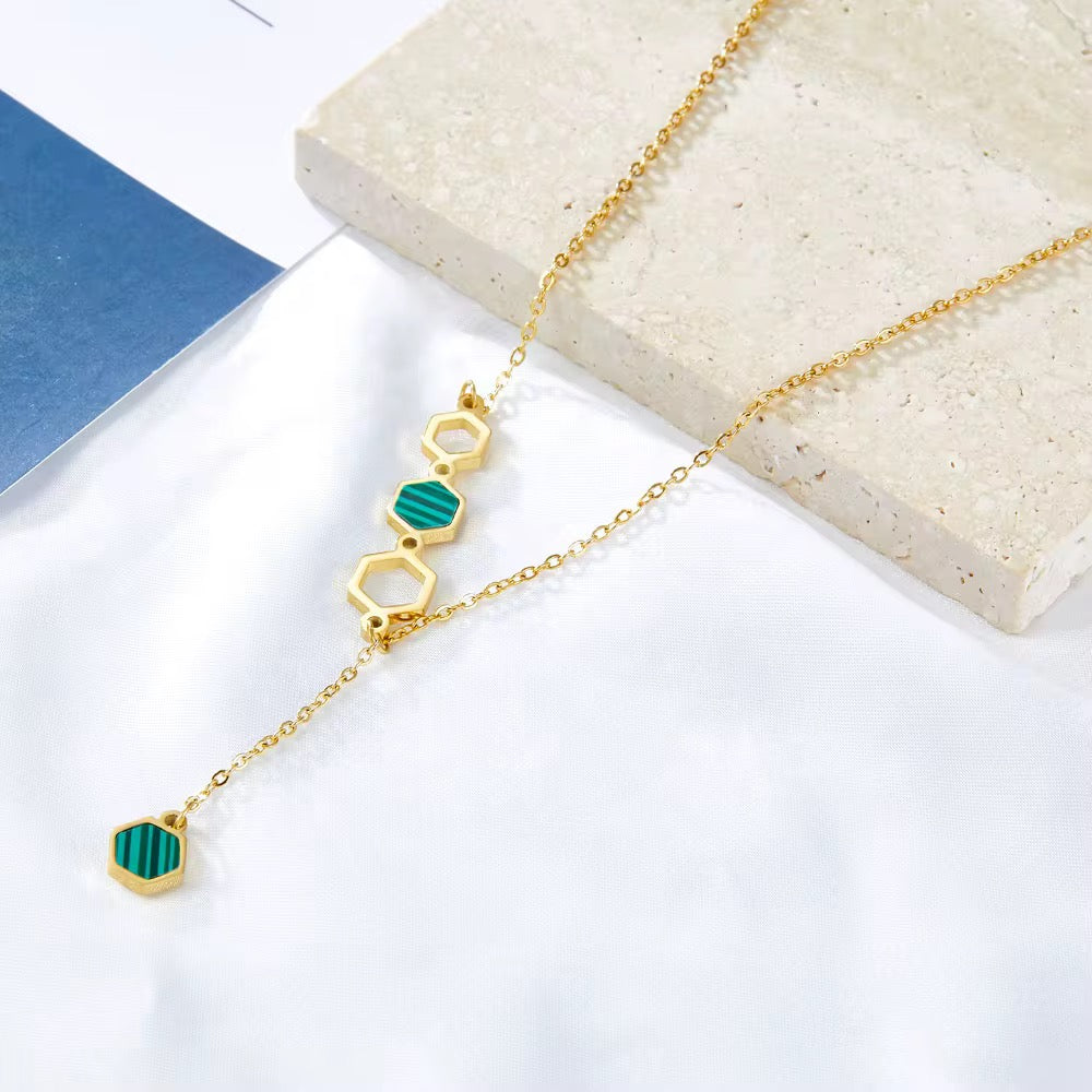 Stainless Steel Choker Necklace Minimalist Green Gold Plated