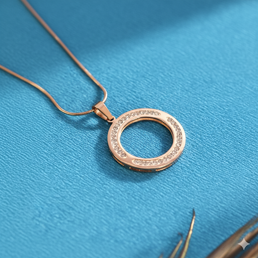 Rose Gold Round Circle Charm Crystal Rhinestone Diamond