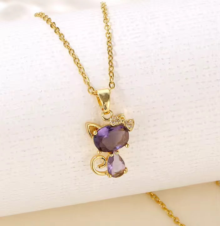 Clavicle Chain Stainless Steel Pendant Zircon Cat