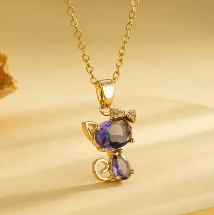 Clavicle Chain Stainless Steel Pendant Zircon Cat
