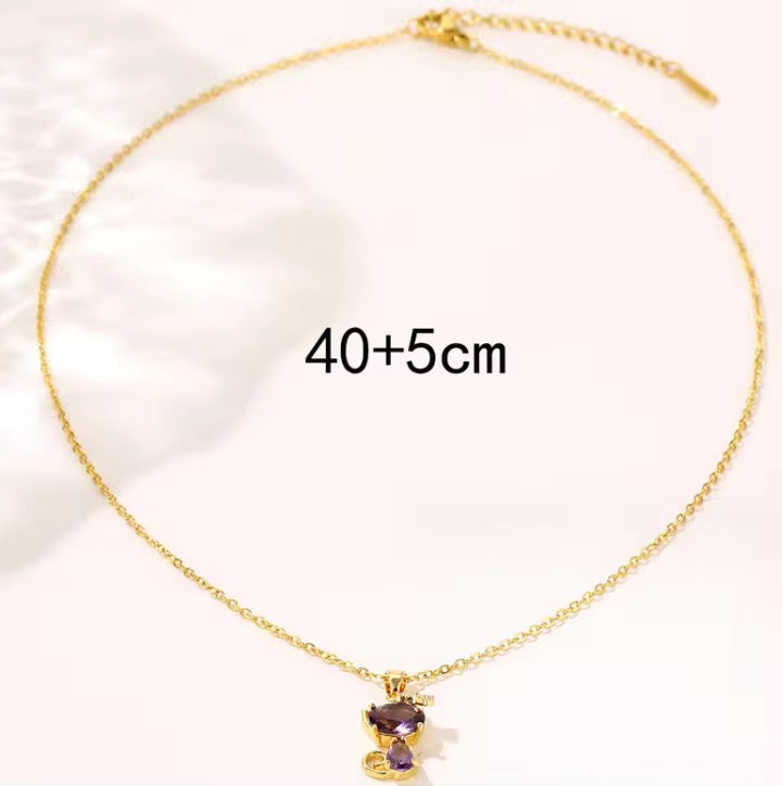 Clavicle Chain Stainless Steel Pendant Zircon Cat