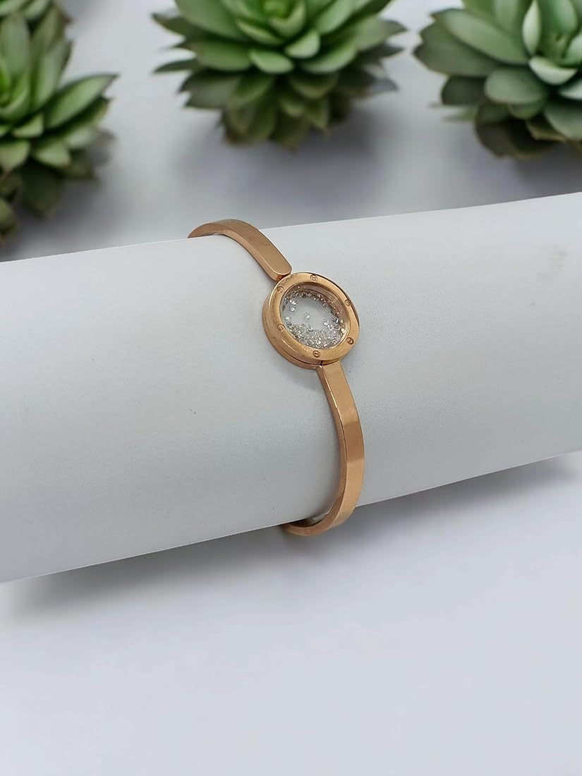 Elegant Minimalist Gold-Tone Crystal Bangle Bracelet