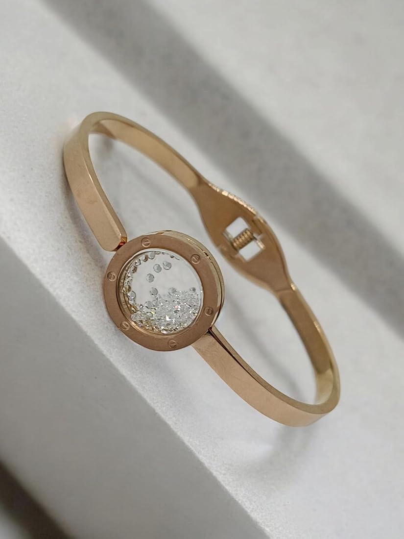 Elegant Minimalist Gold-Tone Crystal Bangle Bracelet