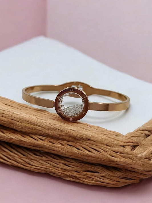 Elegant Minimalist Gold-Tone Crystal Bangle Bracelet